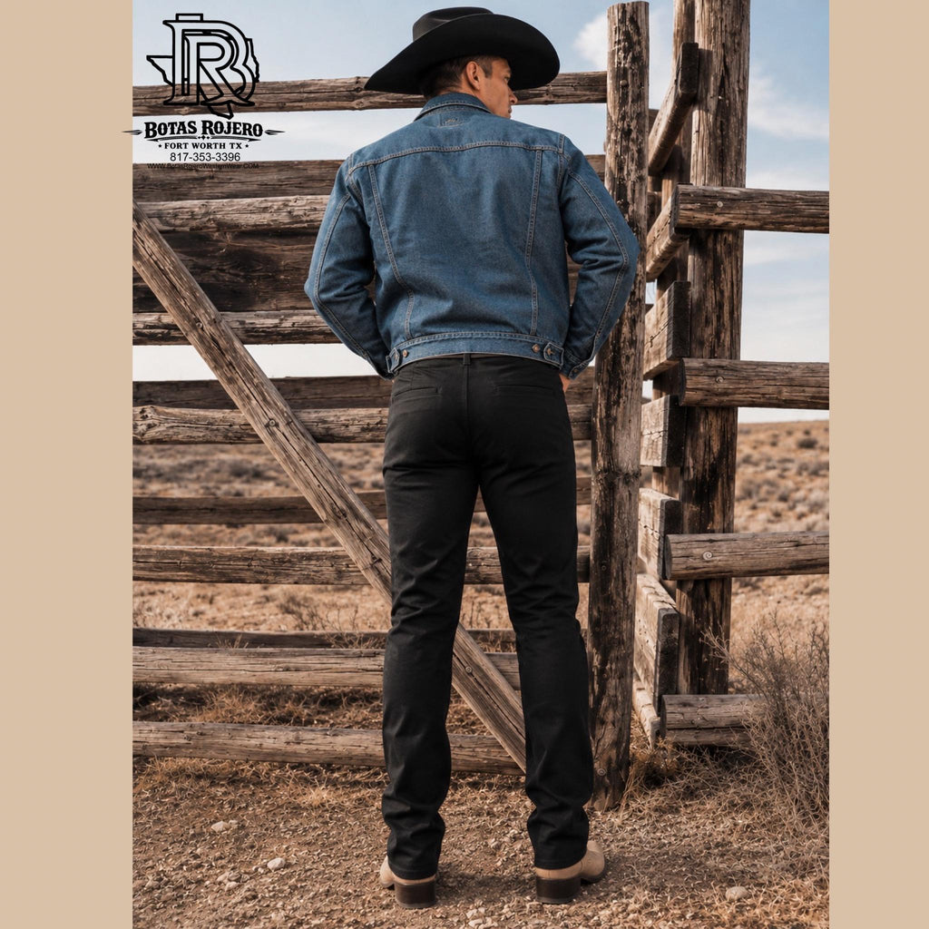 CH-01|CHINO PANTS  STRAIGHT IRON SPUR BLACK WESTERN MEN JEAN