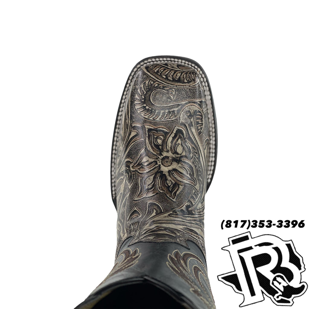 TOOLED LEATHER PRINT | SQUARE TOE MEN BOOT GREY