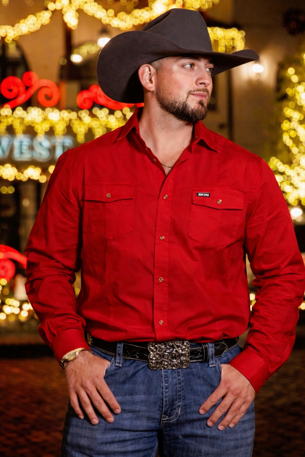 IRON SPUR | MEN WESTERN SHIRT RED LONG SLEEVE PEARL SNAP