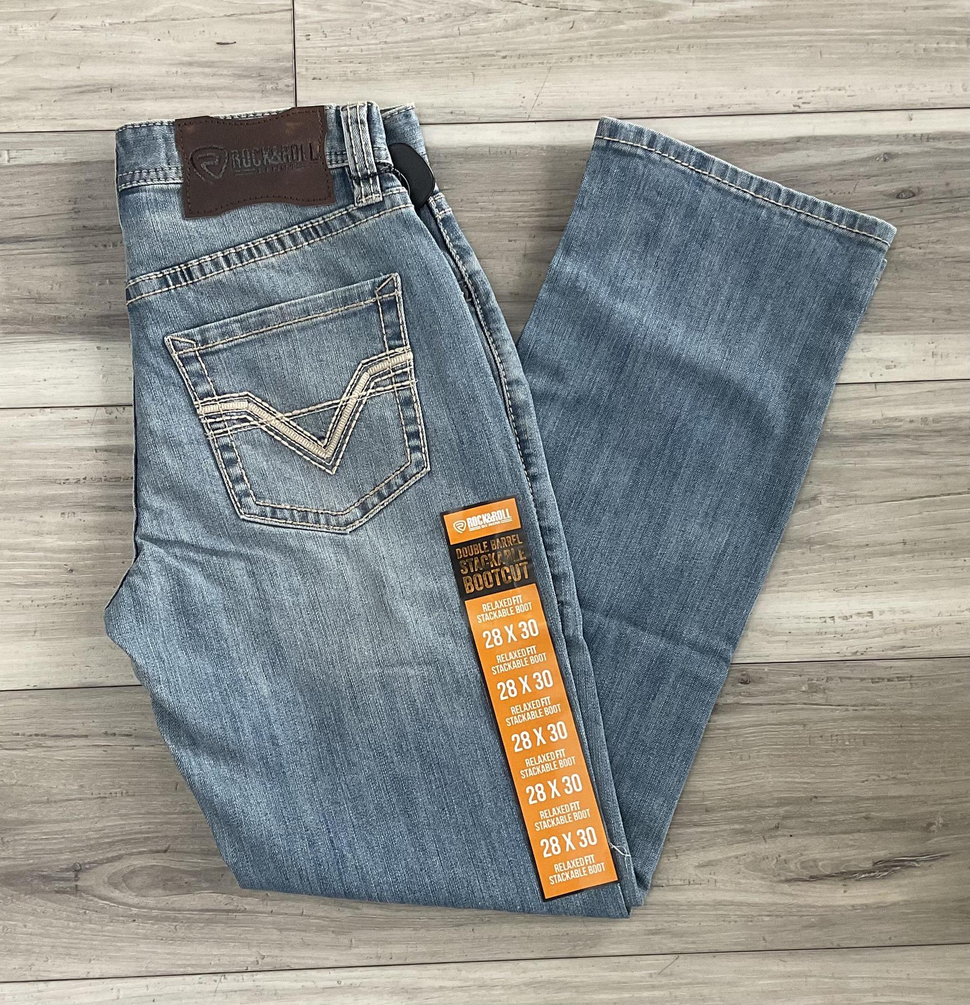 ROCK & ROLL MEN’S TWO TONE EMB MEDIUM VINTAGE  RELAXED FIT STACKABLE BOOT JEANS | BMTBD08572