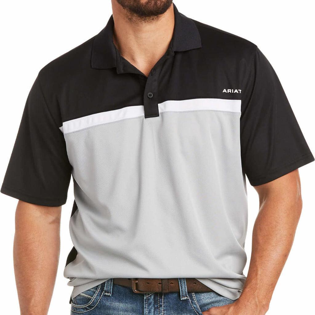 MEN'S ARIAT BLACK AND GREY COLOR BLOCK POLO | 10039802