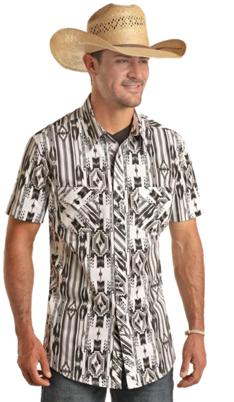 MENS SHORT SLEEVE AZTEC BLACK SHIRT | BMN3S03351
