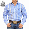 ‘’ARLO’’ IRON SPUR WESTERN CO.|MEN’S BLUE/PINK LONG SLEEVE STRIPE SHIRT