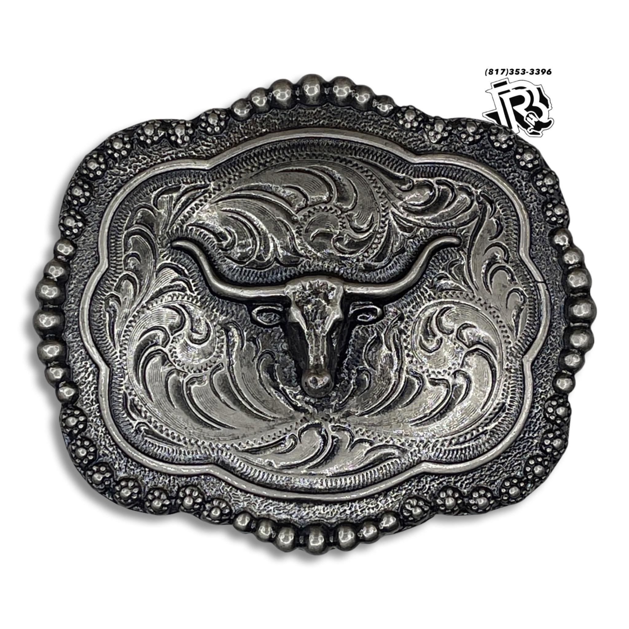 “ Long Horn Charcoal “ | MEN WESTERN BELT BUCKLE SQUARE
