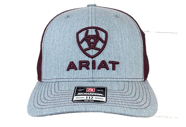 ARIAT GREY EMBROIDERY BURGUNDY MESH - HATS CAP - A300012009