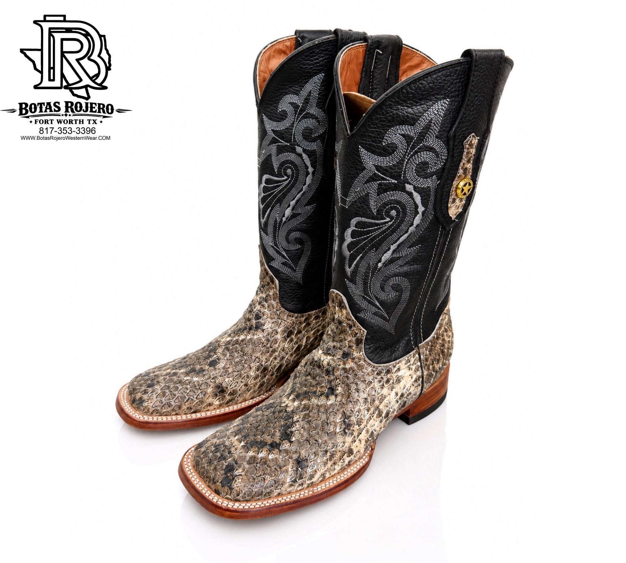 ” FRANK “  EASTERN RATTLE SNAKE WESTERN SQAURE TOE BOOTS MADE IN USA
