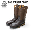 CHOCOLATE OSTRICH PRINT NO STEEL TOE SQUARE TOE WESTERN WORK BOOTS