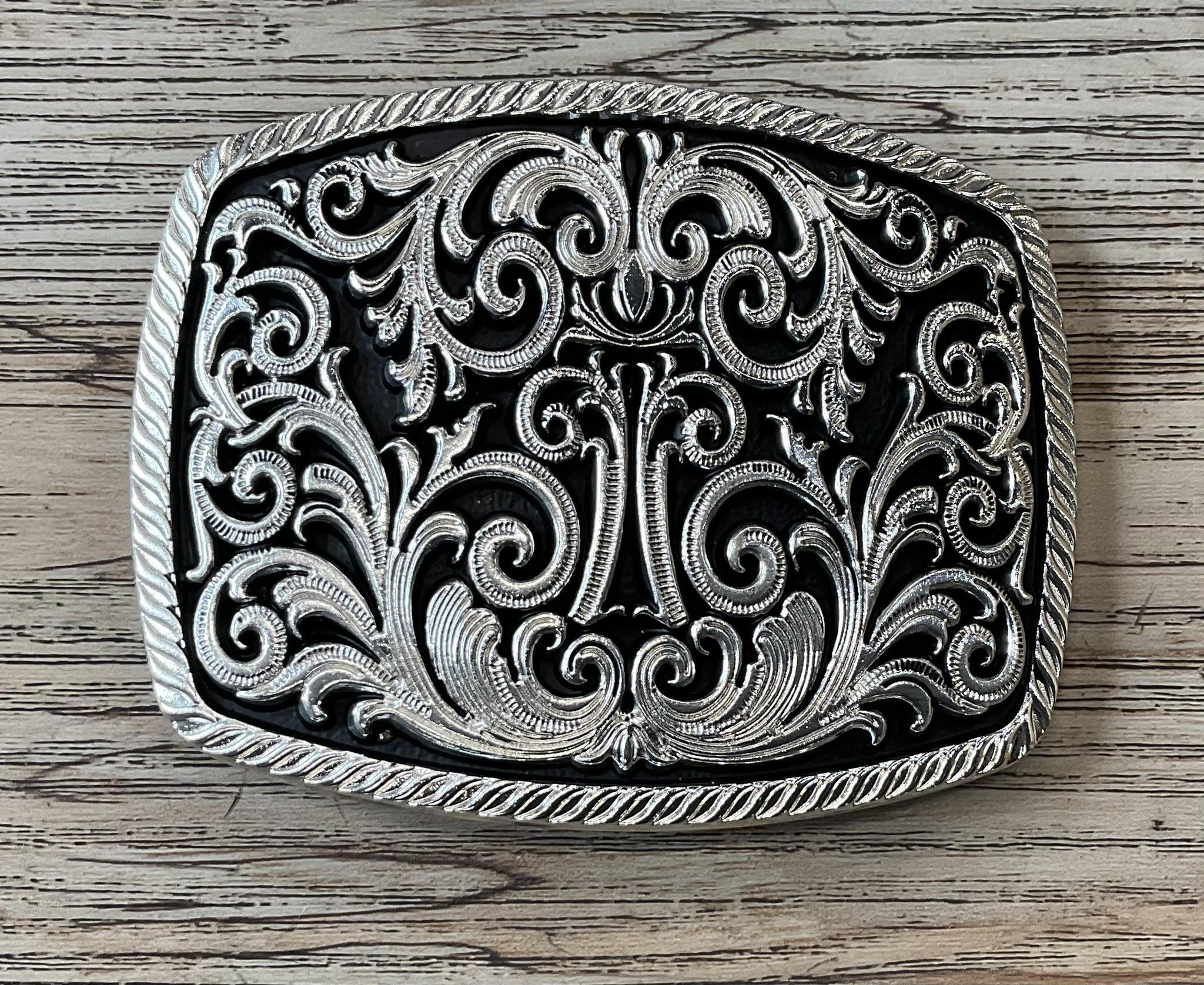 ‘’ALI’’ |SILVER/BLACK METAL  WESTERN COWBOY BELT BUCKLE
