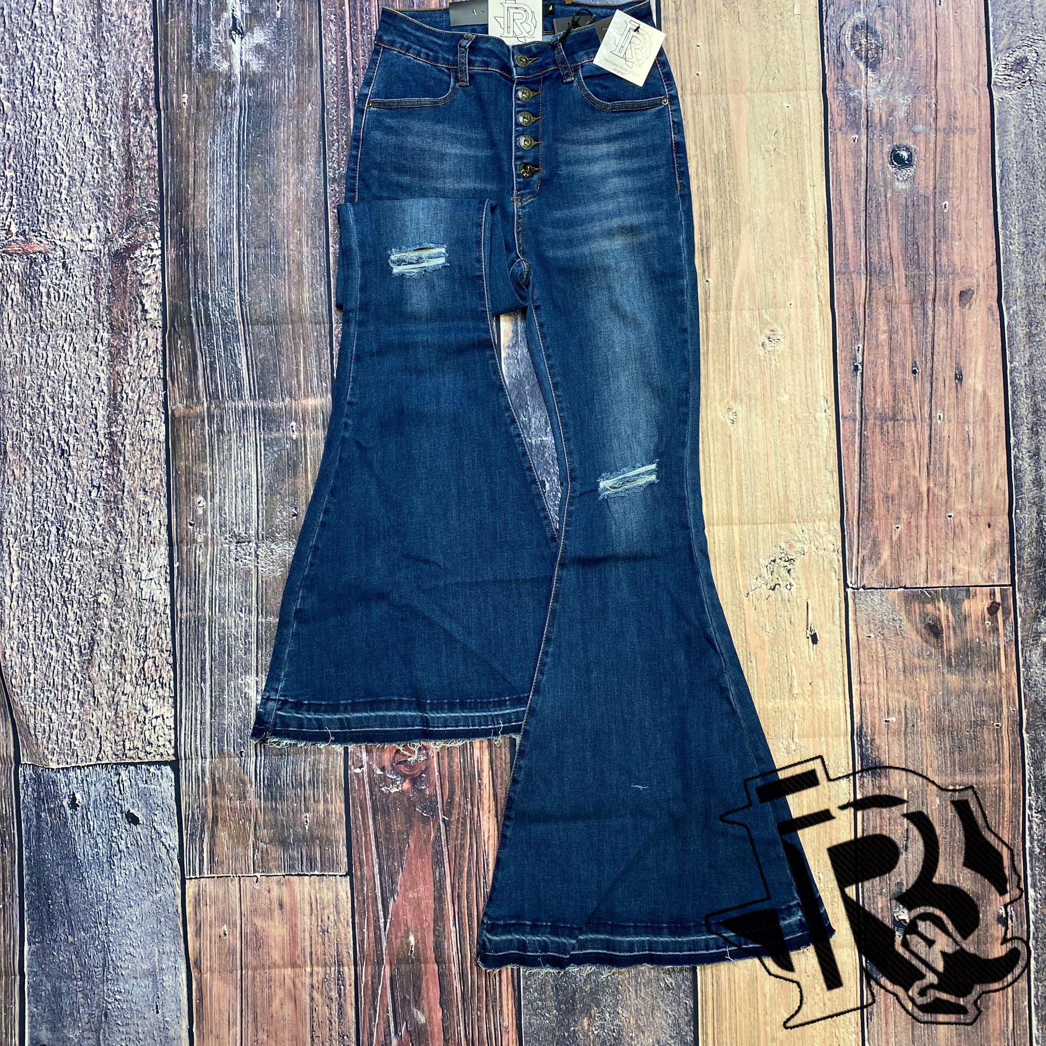 ARI DENIM HIGH WAISTED BUTTON UP BELL BOTTOMS