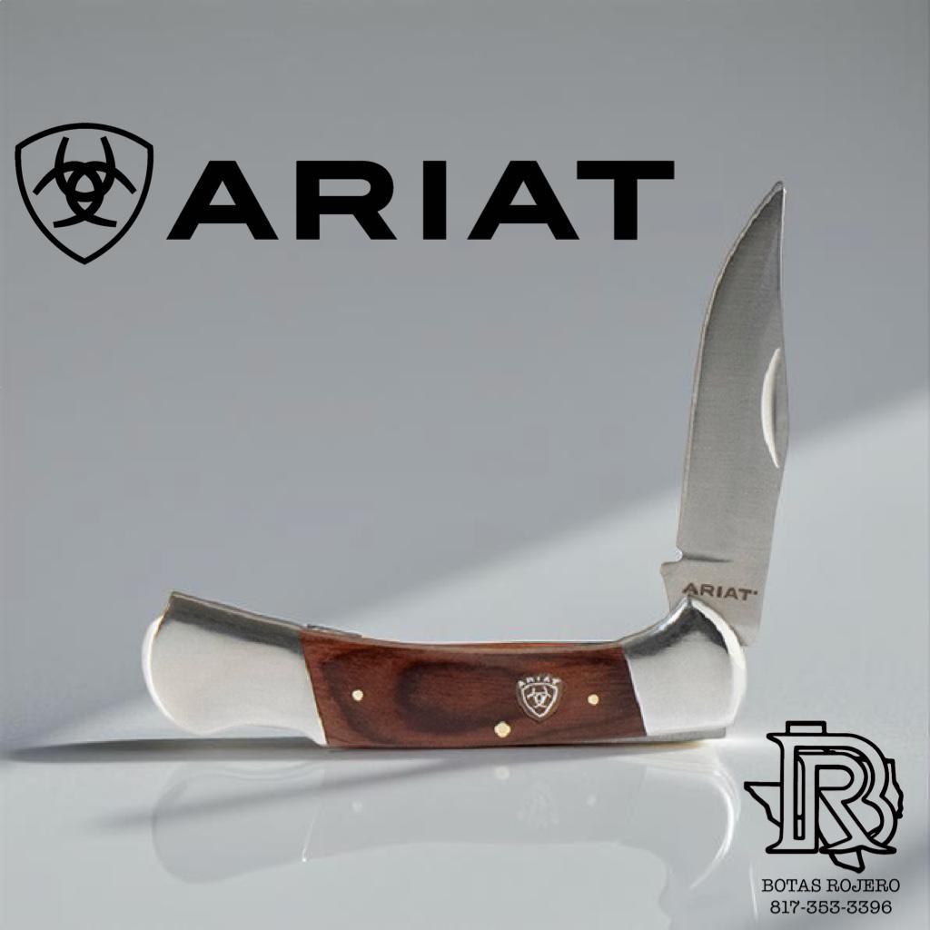 Ariat Plain Edge Blade Stained Wood 4 3/8" Folding Knife | A710011102-M