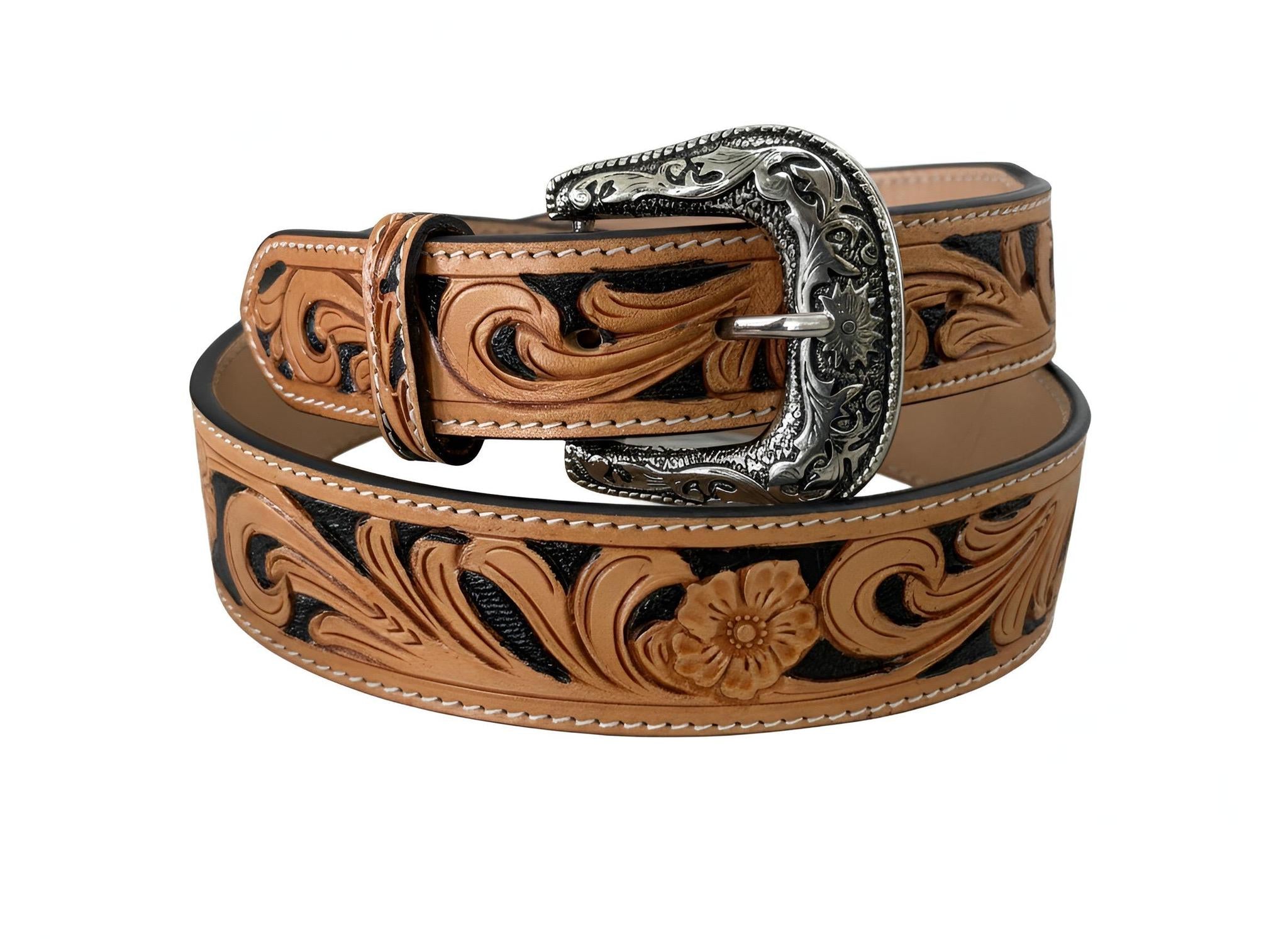 “MIKE” MEN’S TOOLED LEATHER BELT 1.75