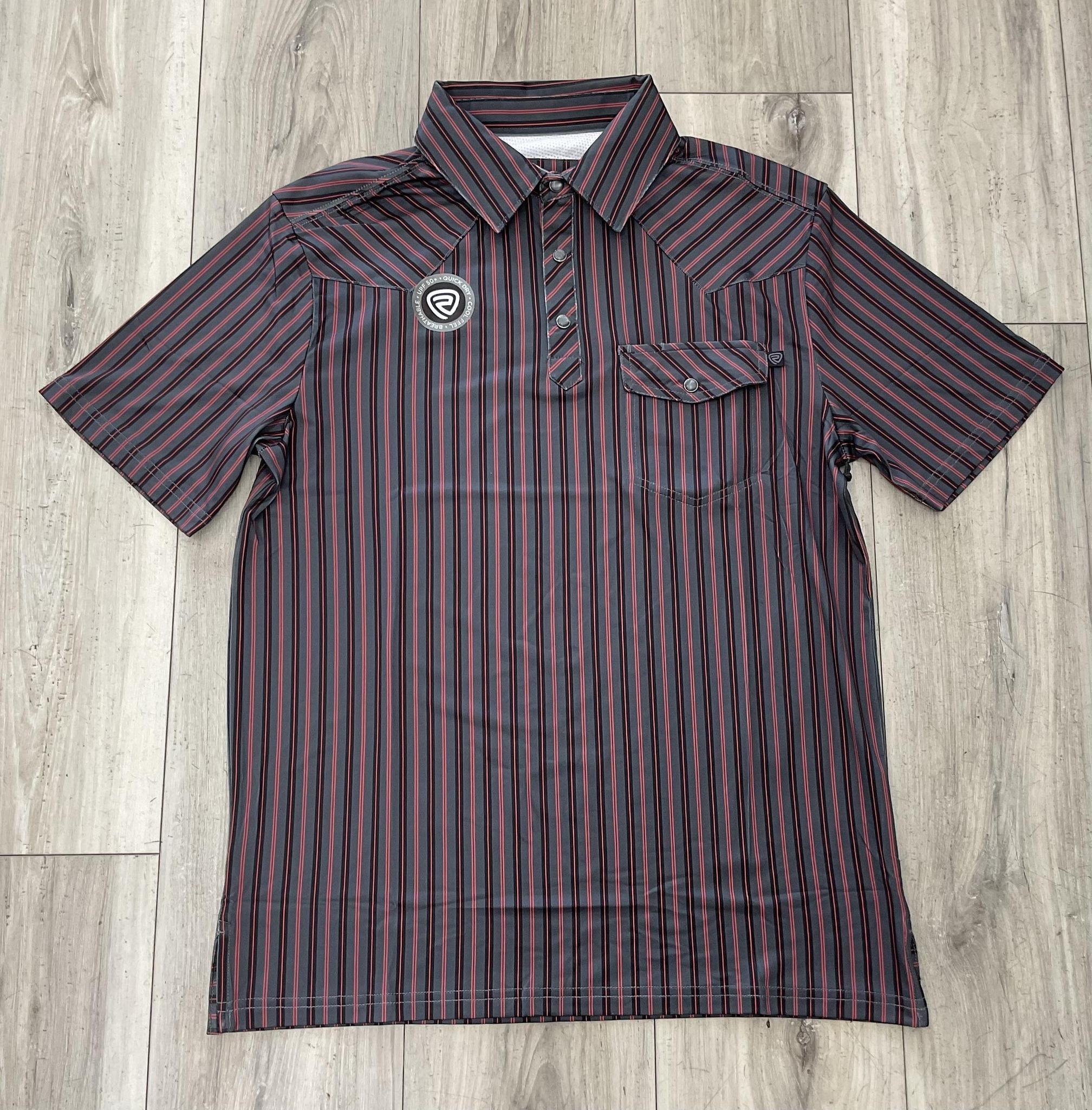 ROCK & ROLL MEN’S STRIPED WESTERN CHARCOAL VENTED POLO |BM51T09591