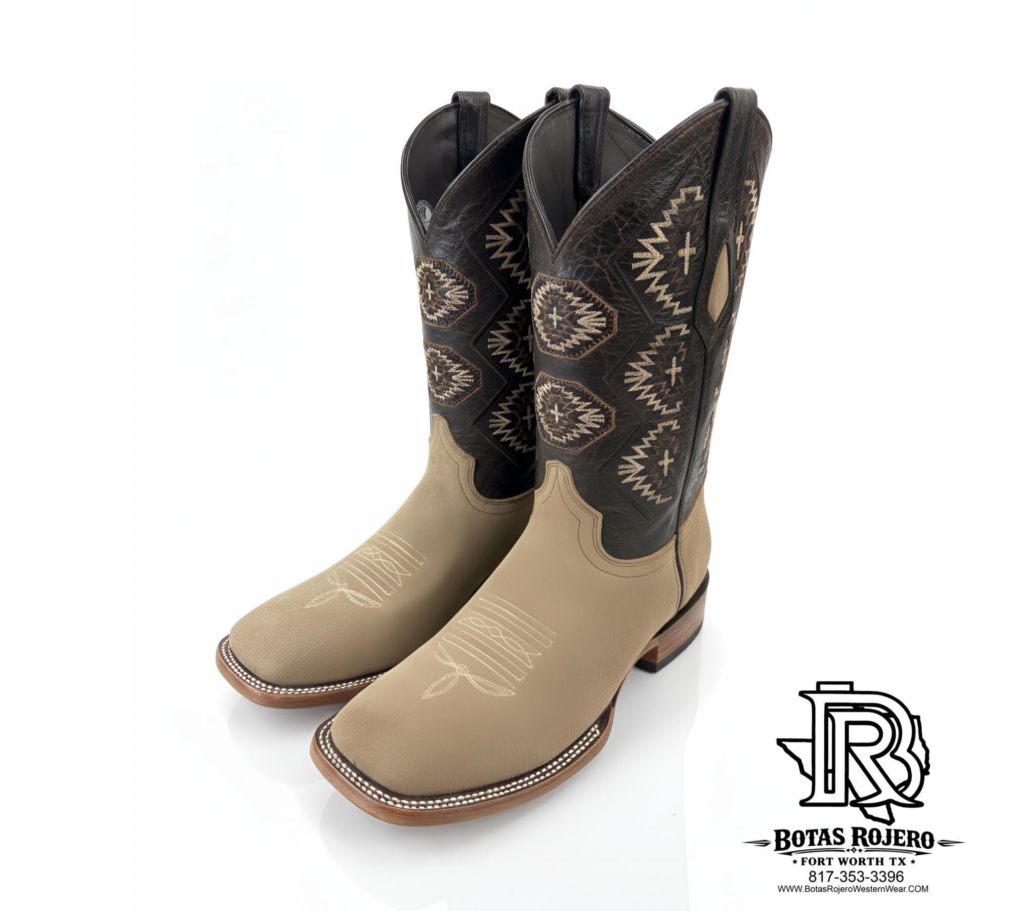 ROUGH OUT SAND COLOR MEN SQUARE TOE WESTERN BOOTS