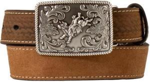 3D Western Boys Belt Youth Leather Roughout Weave Bullrider Brown |D120004044