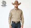 ARIAT MEN’S TEAM LOGO TWILL SAVANNAH TAN NAVY LONG SLEEVE SHIRT | 10079478
