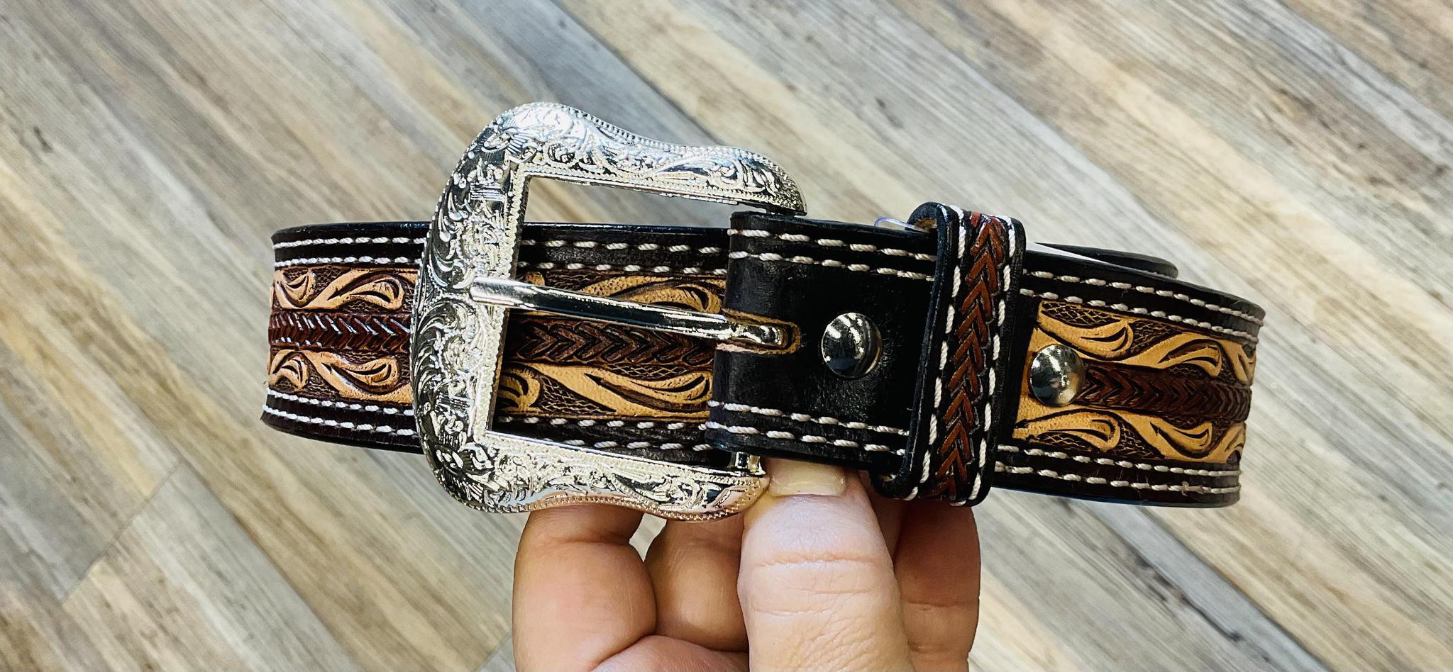 TWISTED MENS BROWN WESTERN TOOLED  BELT| XBT1170