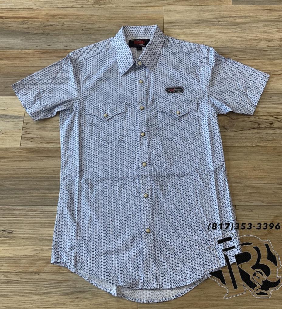 Men’s short sleeve GEO woven snap blue shirt | RRMS1SR0QU