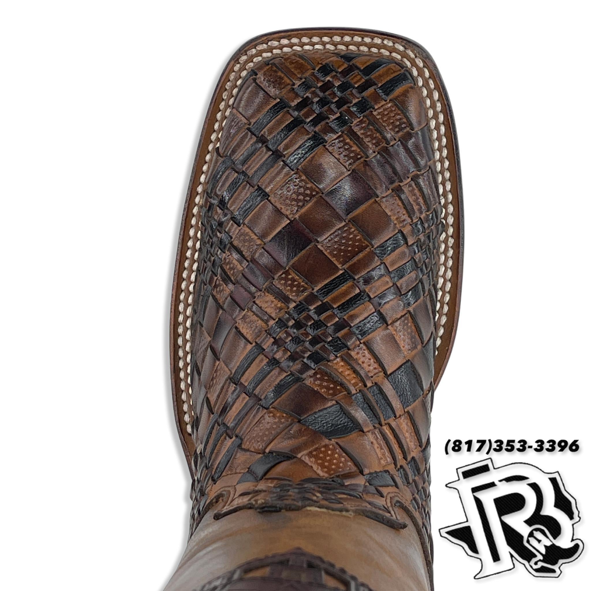 BASKET WEAVE | TAN/LIGHT BROWN MEN SQUARE TOE BOOTS