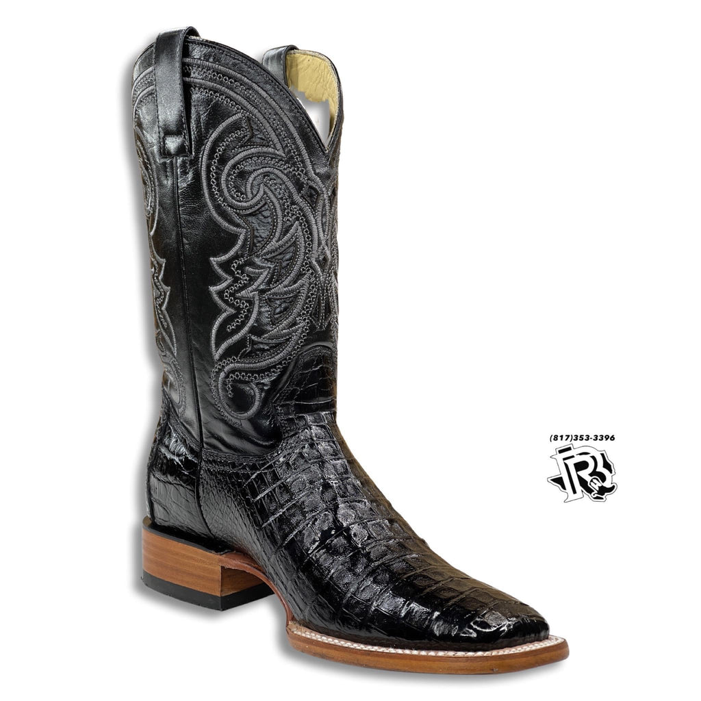 CAIMAN BELLY ORIGNAL BLACK | MEN WESTERN SQUARE TOE BOOTS ARANGO