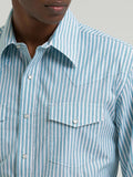 WRANGLER MEN’S WRINKLE RESIST BLUE STRIPE LONG SLEEVE  SHIRT |112385343