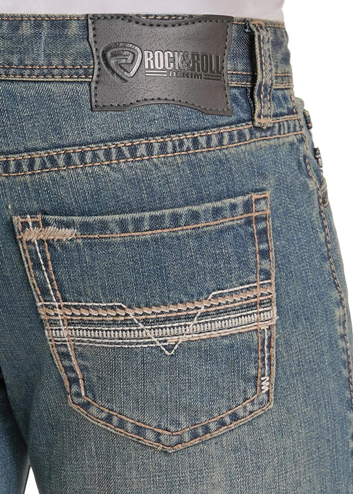 ROCK & ROLL REGULAR FIT TWO TONE STEP STITCH POCKET BOOTCUT JEANS |BM0PD09804