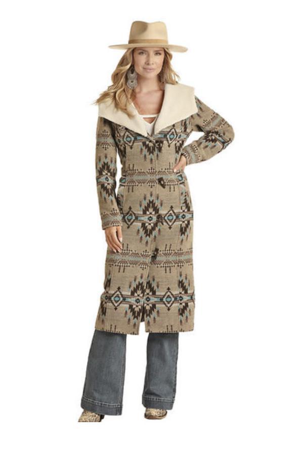 PRW092RZYZ POWDER RIVER WOOL LONG COAT AZTEC