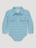 BABY BOY LONG SLEEVE PRINT BODYSUIT WITH WESTERN SNAP PLACKET IN BLUE PQ2970B