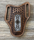 “ Damian “ |  KNIFE SHEATH WESTERN TOOLED LEATHER  BEADED | IRON SPUR