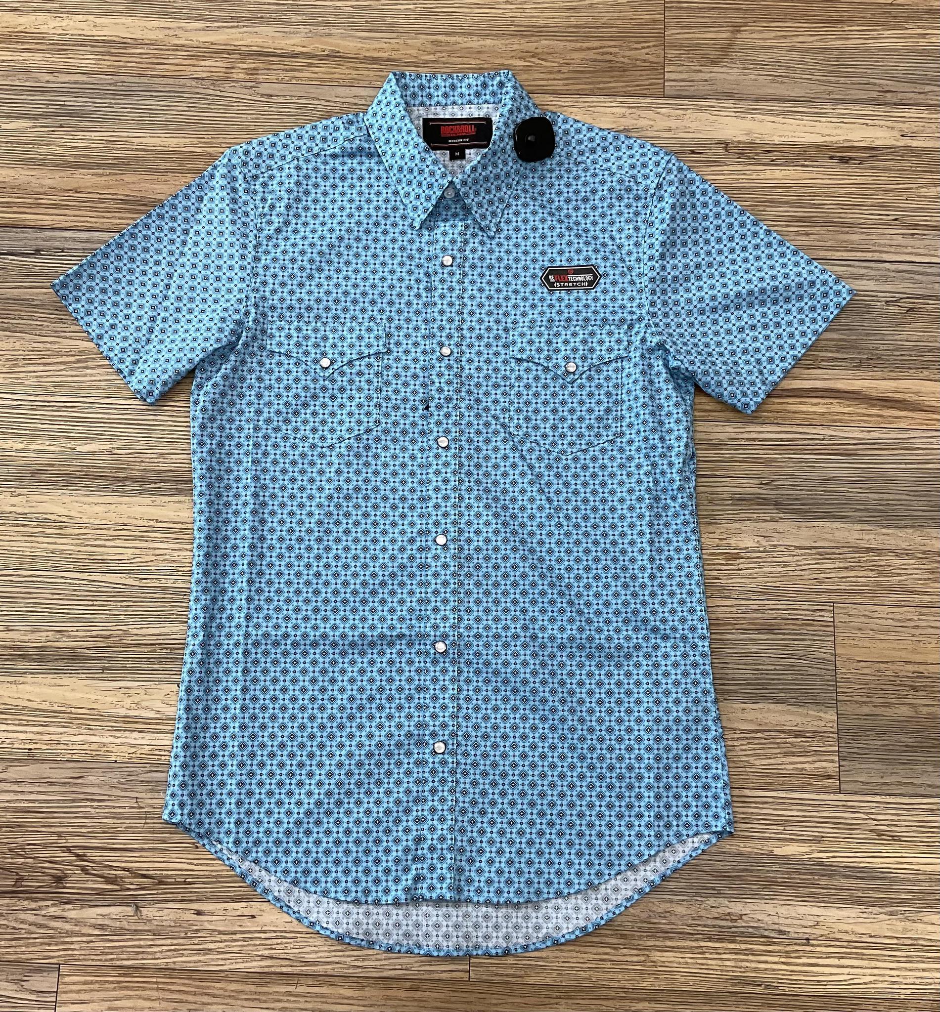 Mens Rock & Roll geo snap Turquoise shirt | BMN3S03354