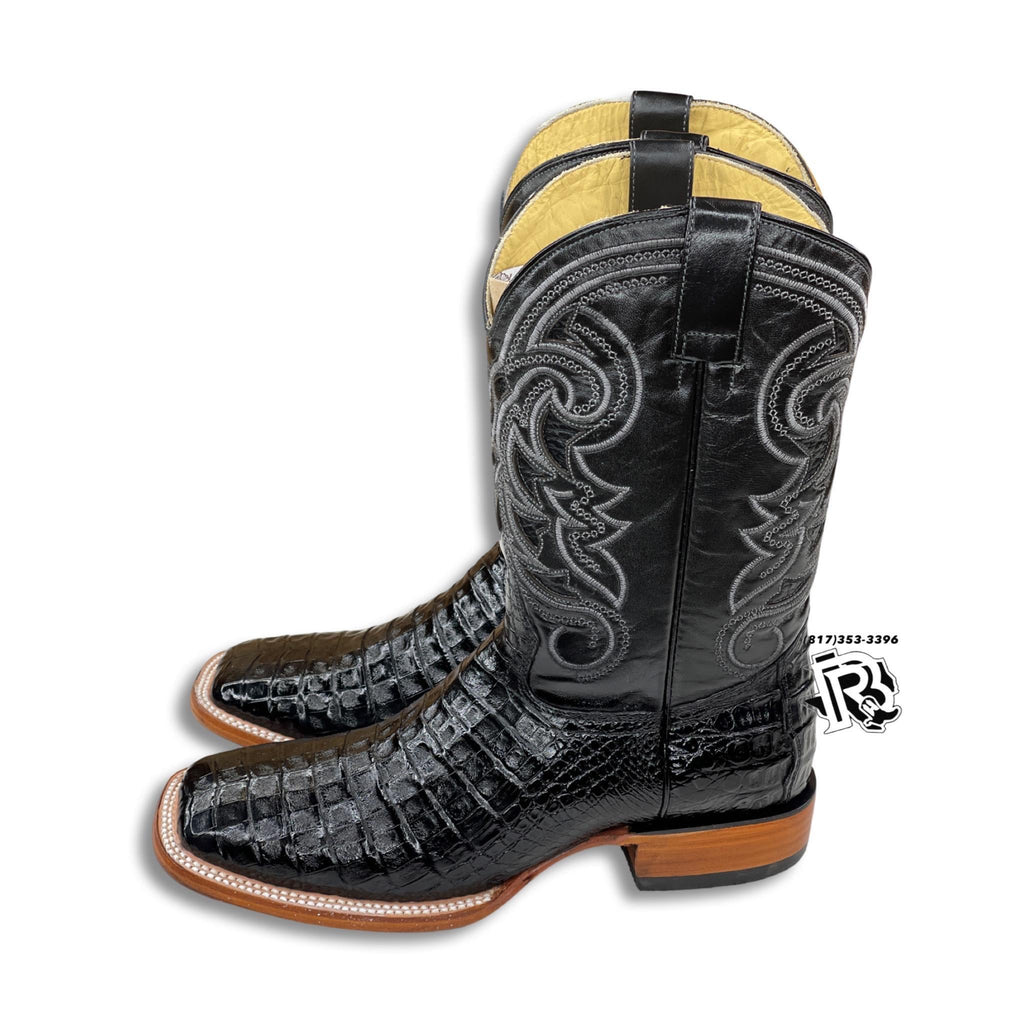 CAIMAN BELLY ORIGNAL BLACK | MEN WESTERN SQUARE TOE BOOTS ARANGO