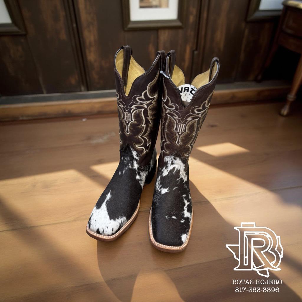 “ WACO “ | MEN WESTERN BOOTS WHITE BLACK COWHIDE SQUARE TOE BOOTS