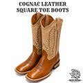 “ Big Bend “ | MEN WESTERN SQUARE TOE BOOTS COGNAC LEATHER BOOTS