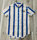 ROCK & ROLL MEN’S BLUE STRIPED BRUSHED POPPER SHORT SLEEVE SHIRT |BMB3S08657