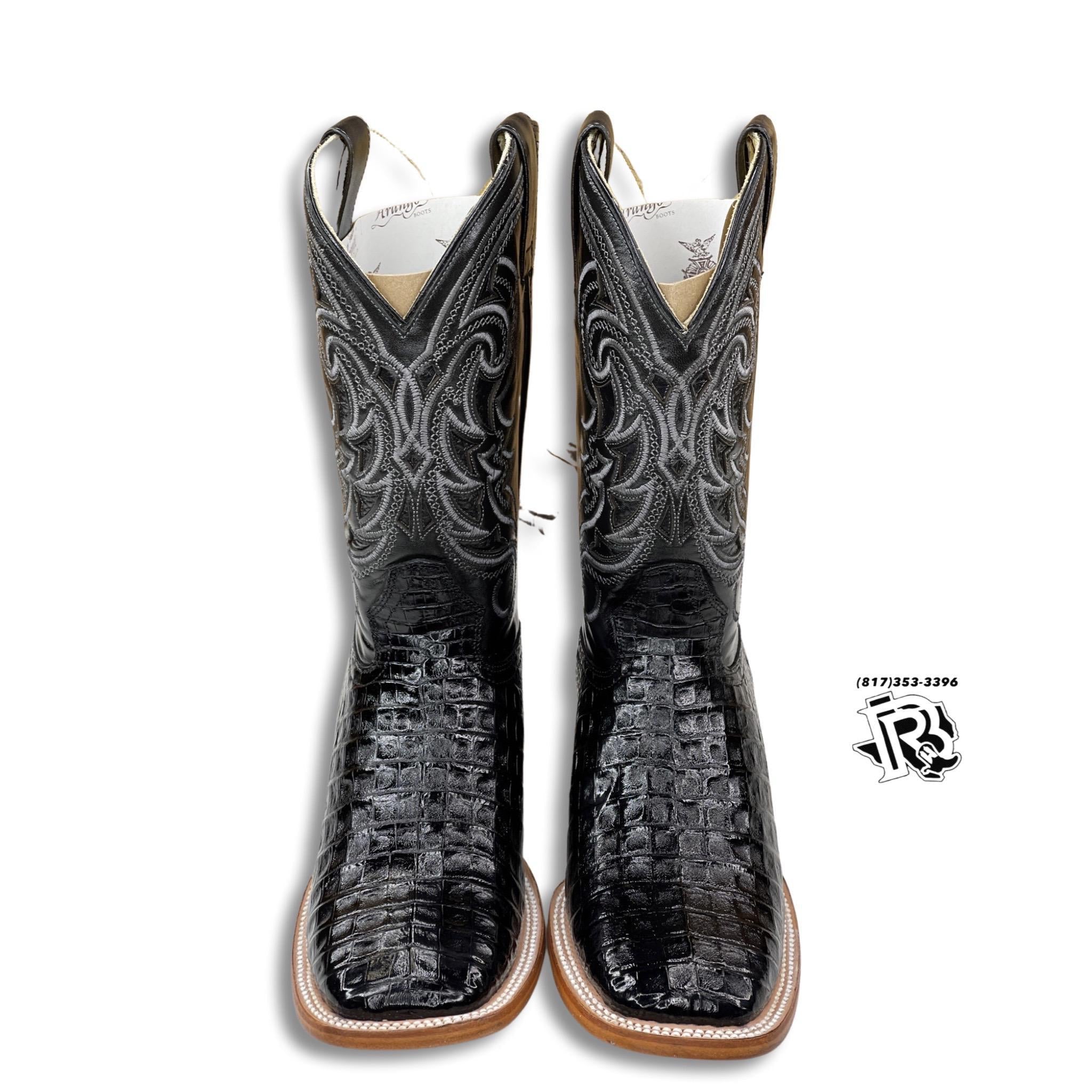 CAIMAN BELLY ORIGNAL BLACK | MEN WESTERN SQUARE TOE BOOTS ARANGO
