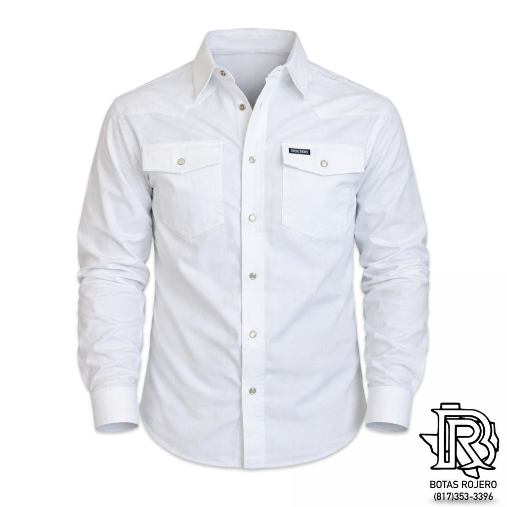 IRON SPUR | MEN WESTERN SHIRT WHITE LONG SLEEVE PEARL SNAP