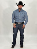 ‘’THE WYATT’’ MEN’S BLUE LONG SLEEVE WESTERN IRON SPUR SHIRT