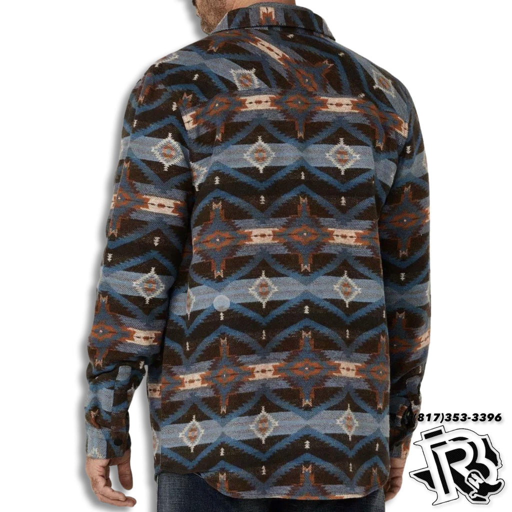 BLUE AZTEC | ROCK & ROLL JACQUARD AZTEC PRINT SNAP-DOWN SHIRT JACKET