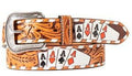 3D Western Mens Belt Leather Painted Ace Cards Natural |D100016848