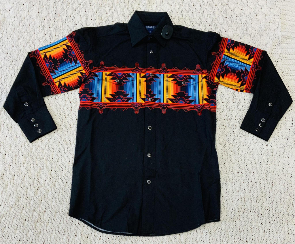 “ LEONEL “ | MEN LONG SLEEVE VINTAGE SHIRT BLACK RETRO RED PHMSOSR0MW