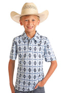 ‘’GAEL’’ ROCK & ROLL BABY BLUE AZTEC PRINTED POLO |BB51T05992