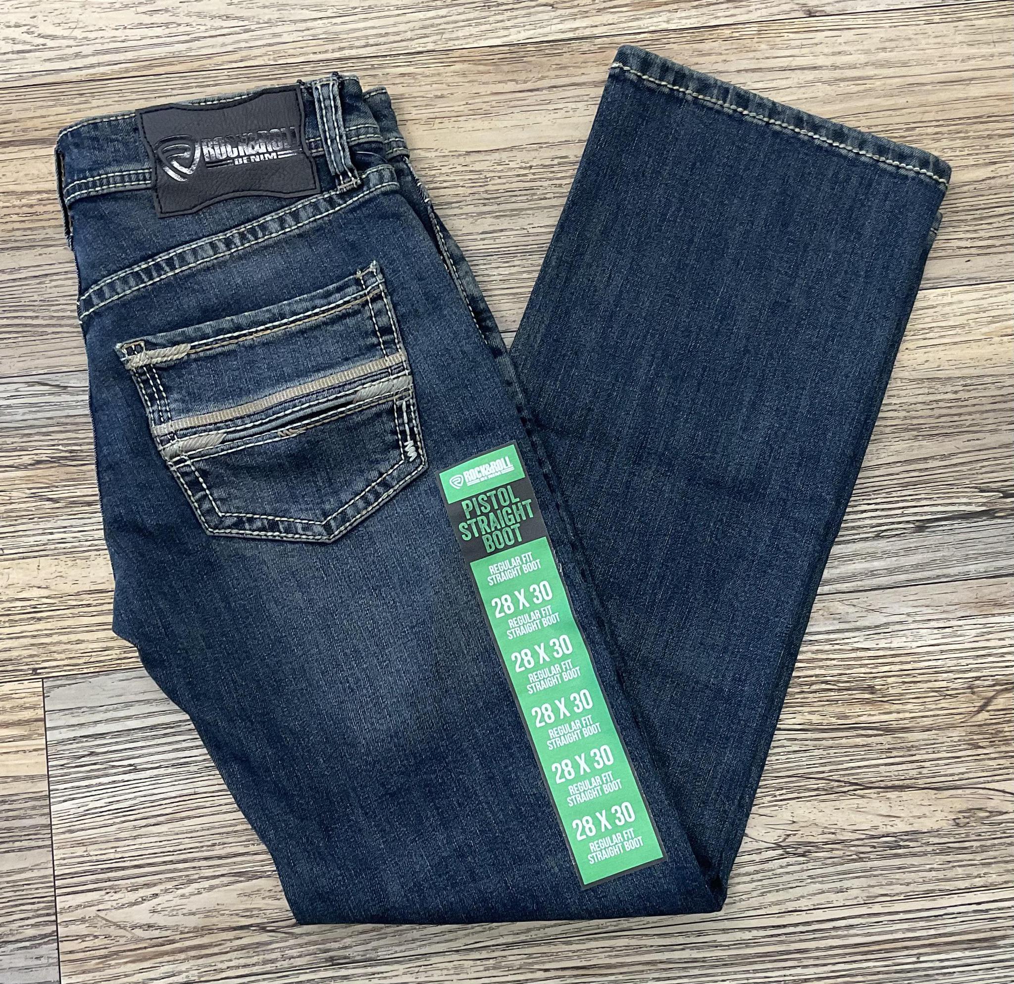 ROCK & ROLL MEN’S STRAIGHT LADDER EMB PISTOL DARK VINTAGE JEANS | BM1PD07357 GREEN LABEL