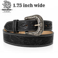 “ WEATHERFORD “ 1.75 INCH WIDE WESTERN BELT BLACK TOOLED BY IRON SPUR
