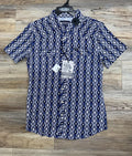 Men’s short sleeve 2pkt Aztec woven snap indigo shirt | TMN3S02473