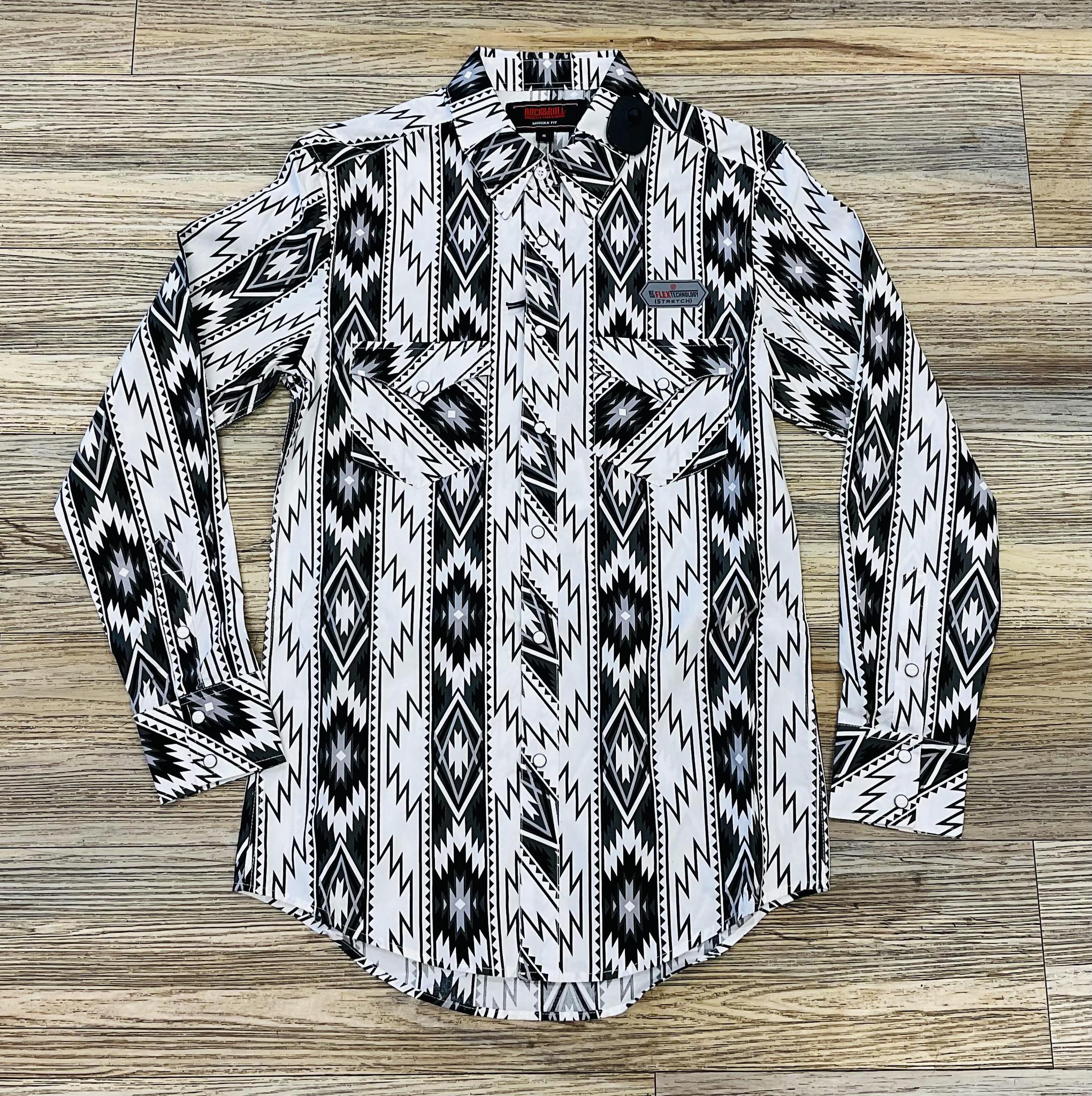 MENS ROCK & ROLL WOVEN LONG SLEEVE WHITE SHIRT | BMN2S04718