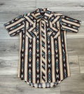 ROCK & ROLL MEN’S DARK BROWN AZTEC PRINTED SNAP SHORT SLEEVE SHIRT | BMN3S08304