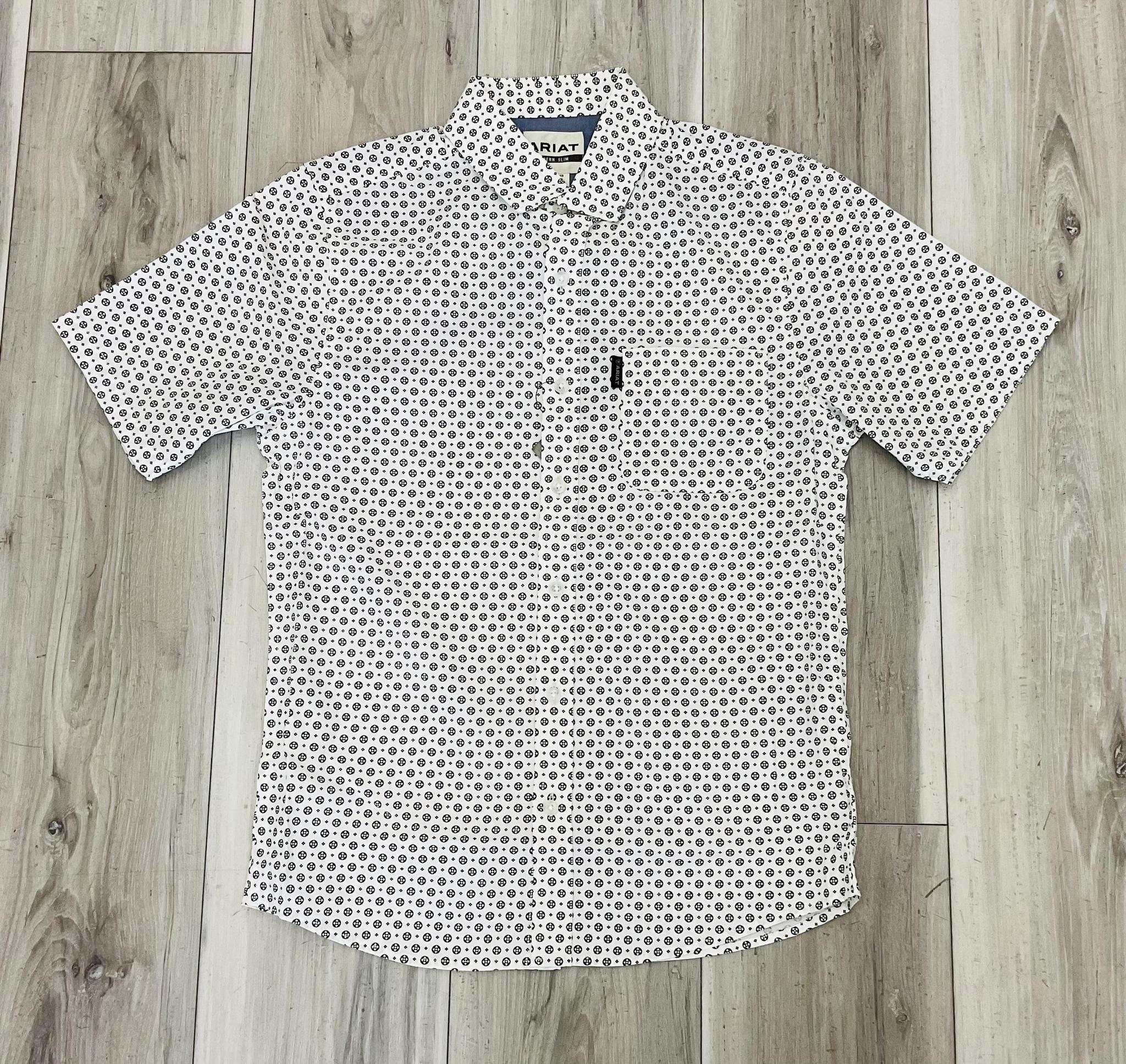 ARIAT MEN’S MACSEN MODERN SLIM PRISTINE DIAMOND POINTS PRINT SHORT SLEEVE SHIRT | 10072726