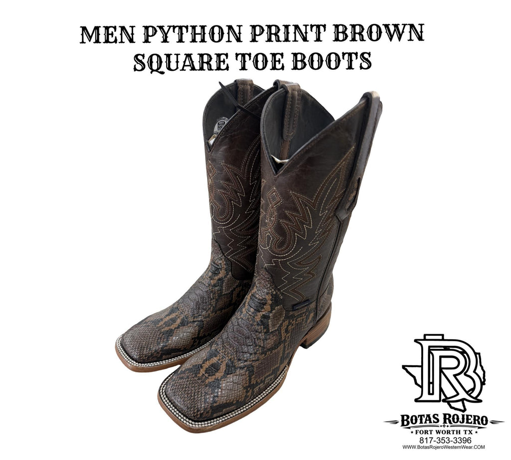 ‘’LEO’’ PYTHON BROWN PRINT SQUARE TOE WESTERN BOOTS