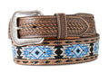 ‘’DANIEL’’ 3D Western Belt Mens Diamond Inlay Embossed Brown Blue |D100017002