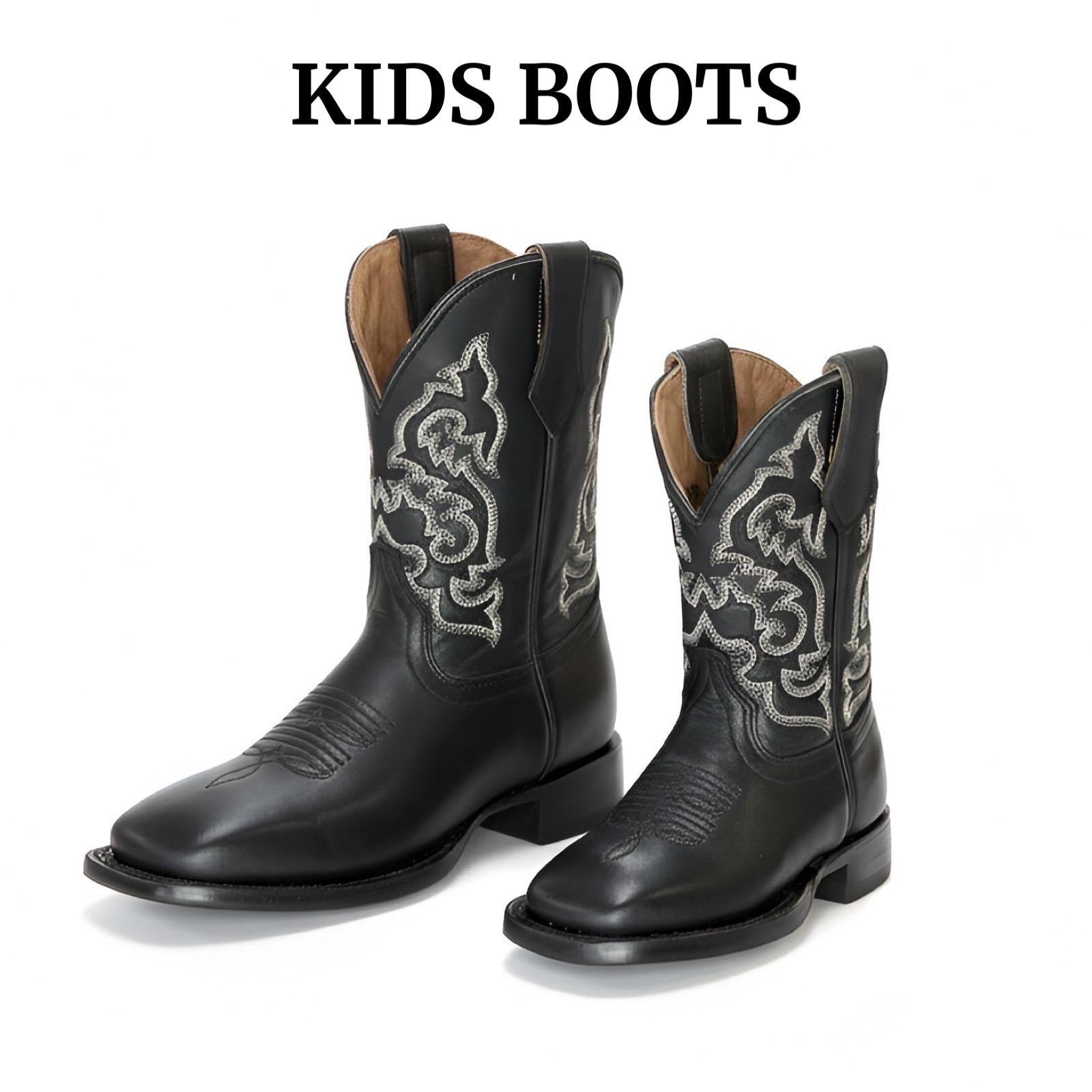 “ LITTLE OUTLAW “ KIDS SQUARE TOE BOOTS COLOR BLACK