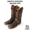 “ Malachi “ | COWHIDE BROWN MEN SQUARE TOE WESTERN BOOTS